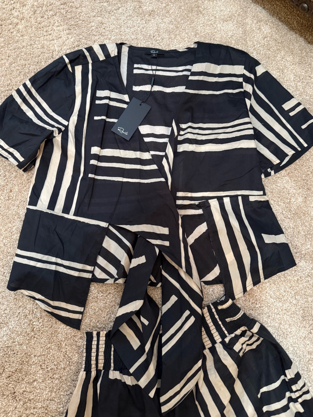 NWT Rails Black and Cream Geometric-Stripe Set